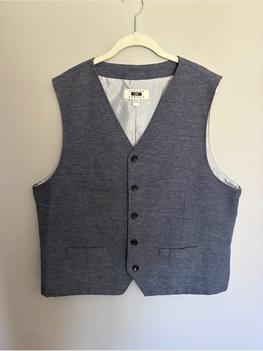 Joseph Abboud Suit Vest Men's Size 2XL Blue Waistcoat 5 Button Linen Cotton